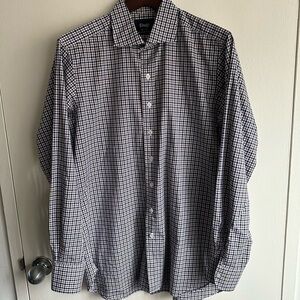 Drakes Blue and Brown Gingham Dress Shirt